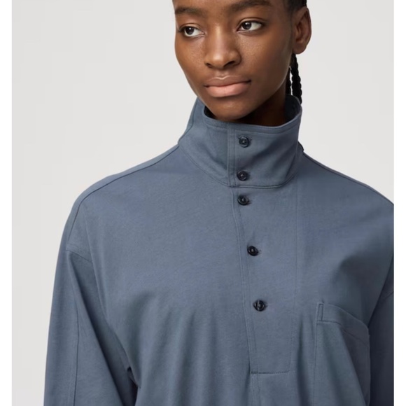 Uniqlo Half Sleeve Collared Gathered Waist Jersey Midi Dress Grey Womens S NWT - Picture 3 of 6